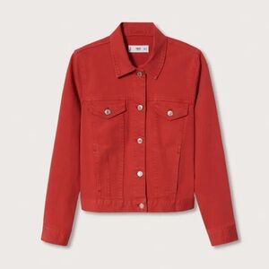 NWT Mango Classic Denim Jacket in Red Cotton Size XS